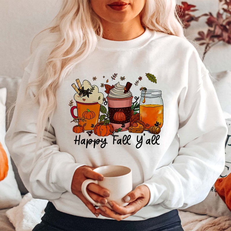 Love Fall Y'All Cute Fall Sweatshirt Thanksgiving Cl - Image 3